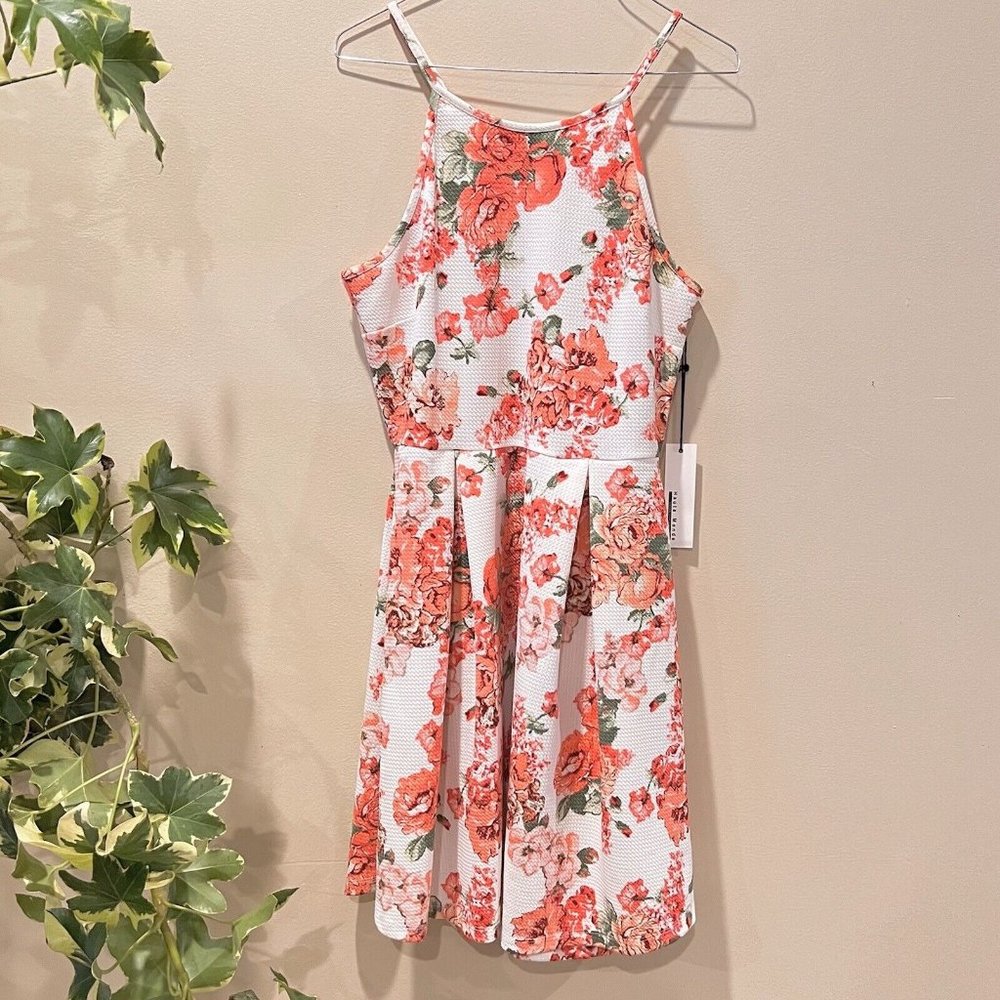 Haute Monde Sun Tank Dress Roses Floral Pink Red Spaghetti Strap Wedding‎ Party